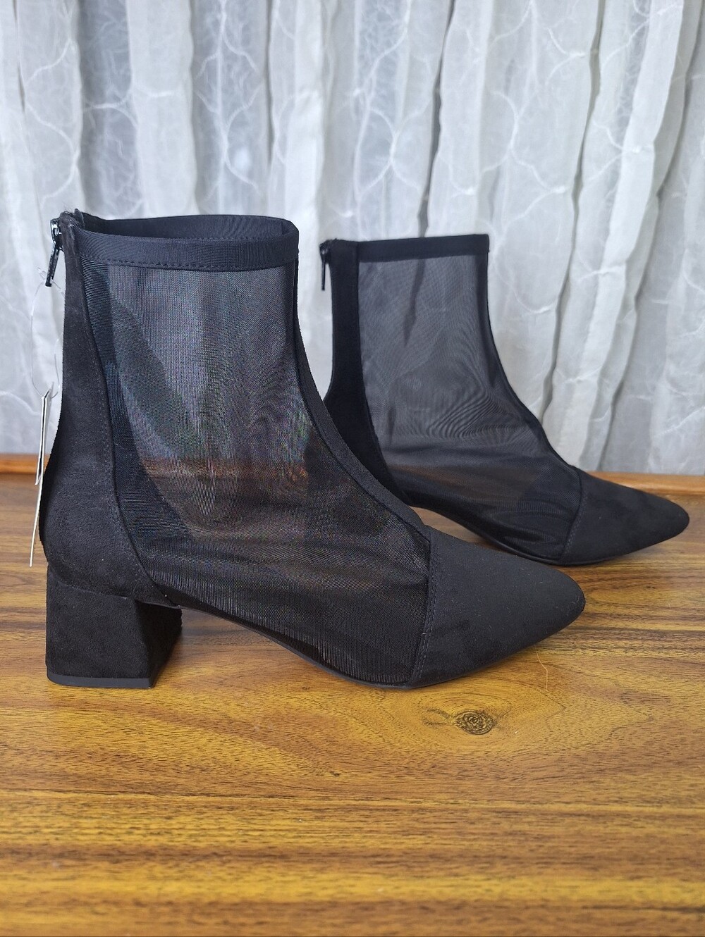 A New Day Black Mesh Pointed Toe Block Heel Ankle Memory Foam Boots 8.5 Women's